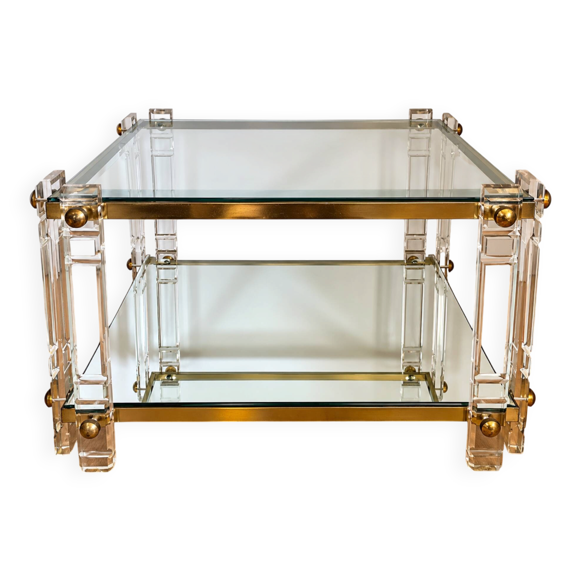 Vintage side table in plexiglass, brass, glass and mirror – years