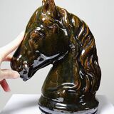 Vintage 1980s glazed terracotta horse or chess knight head