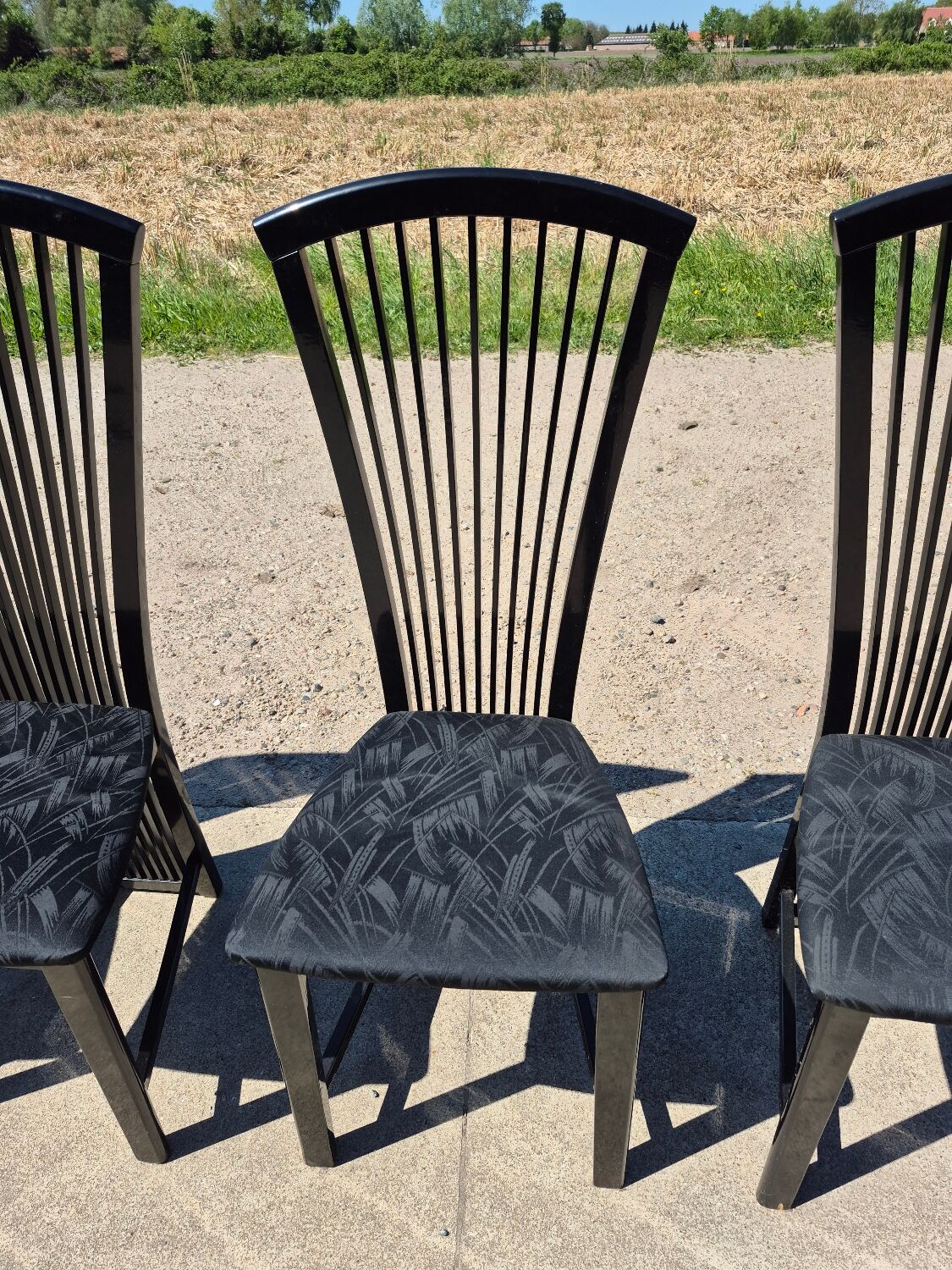 Set 4 postmodern black lacquer dining chairs 1980s