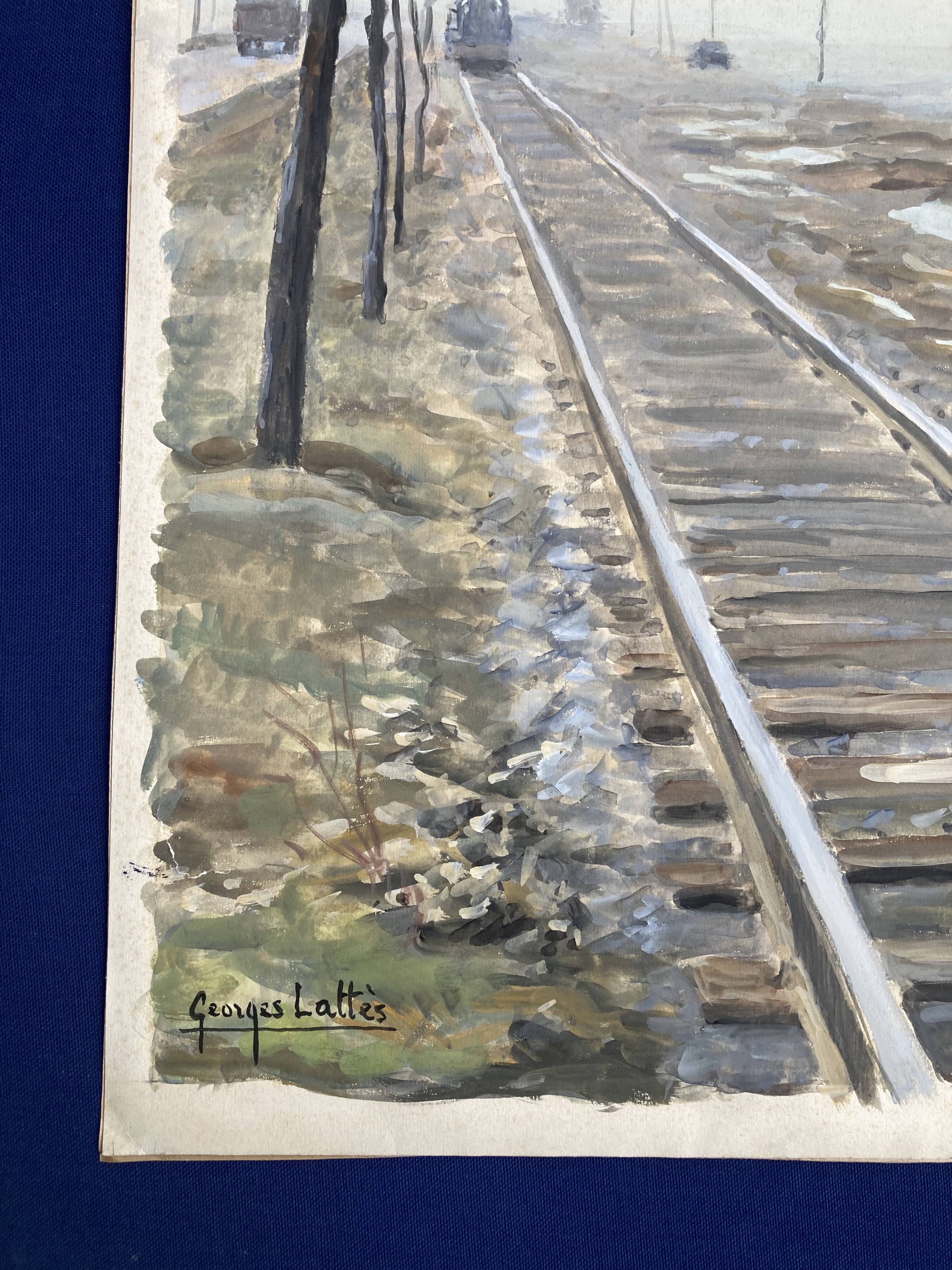 Georges lattès (1907-1989), gennevilliers station, watercolor and gouache