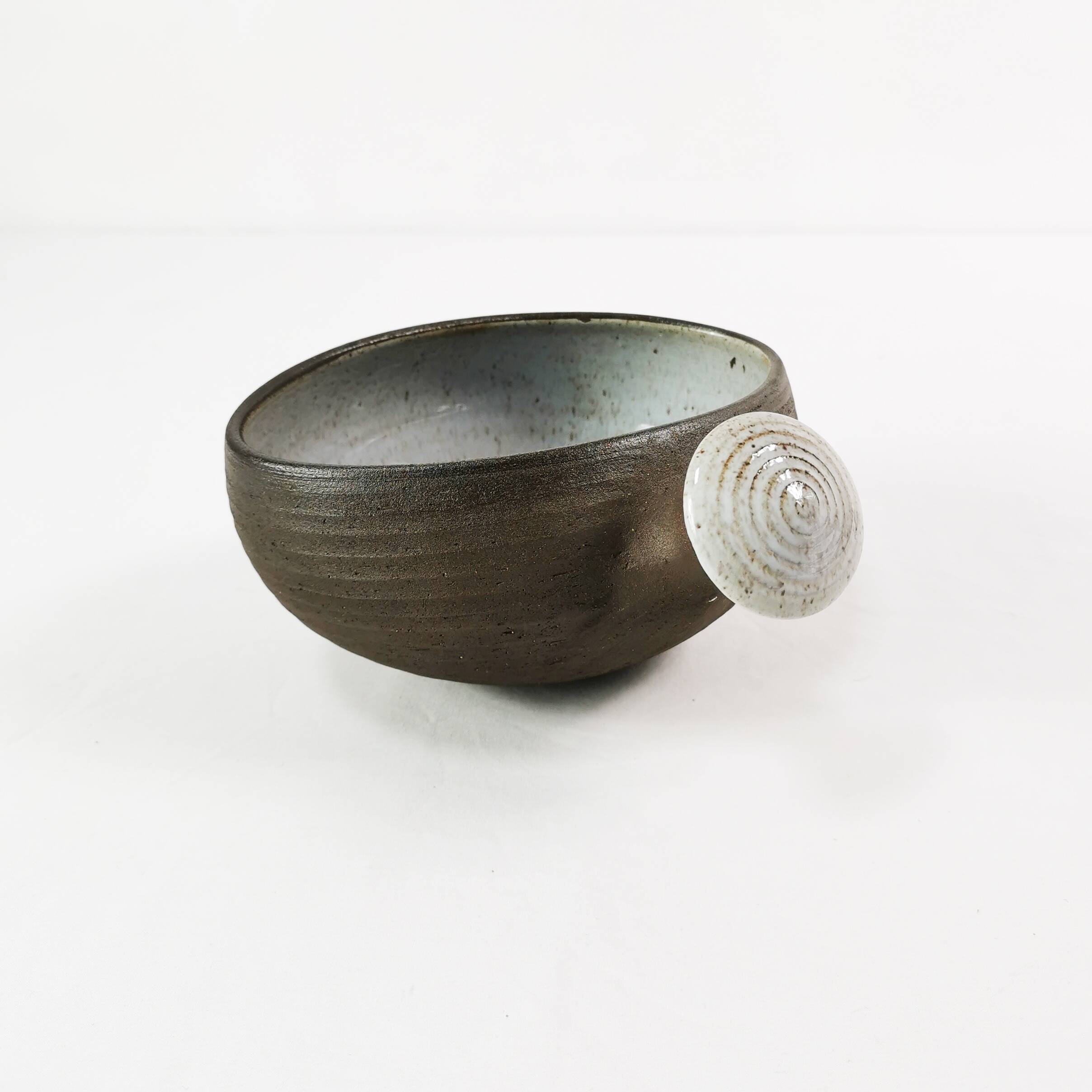 Ceramic, modernist bowl with handle, H. Ditlev. Denmark, 1960s