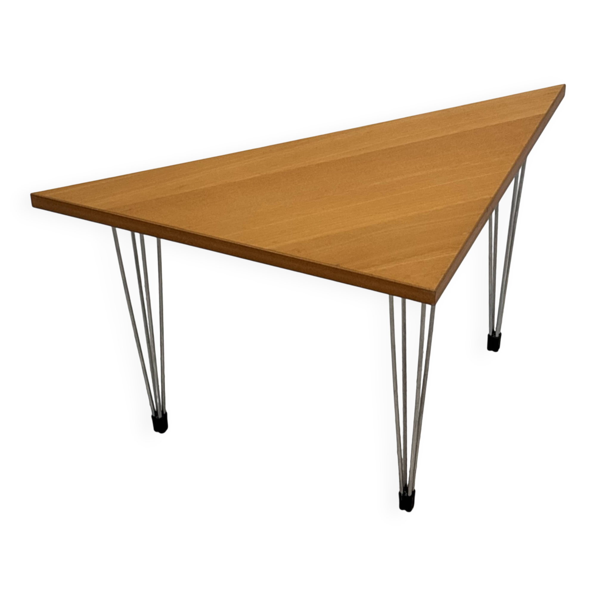 Vintage Danish triangular side table with hairpin legs design