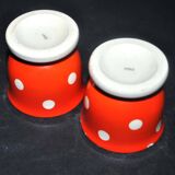 Set of 2 vintage egg cups in red earthenware with white polka dots 5cm