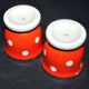 Set of 2 vintage egg cups in red earthenware with white polka dots 5cm