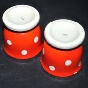 Set of 2 vintage egg cups in red earthenware with white polka dots 5cm