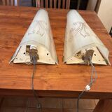 Large pair of art deco domed glass hotel lobby sconces