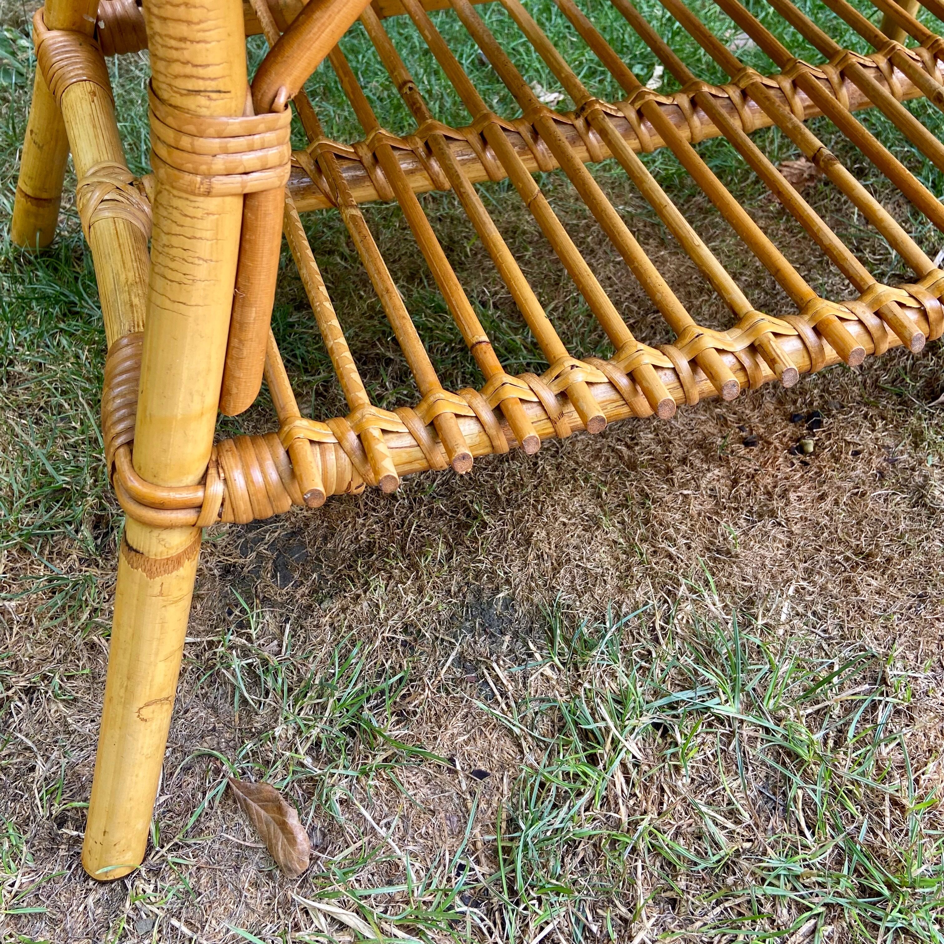 Coffee table in bamboo and rattan 70s
