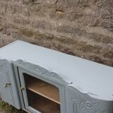Renovated vintage low sideboard - Unique piece of furniture with floral moldings