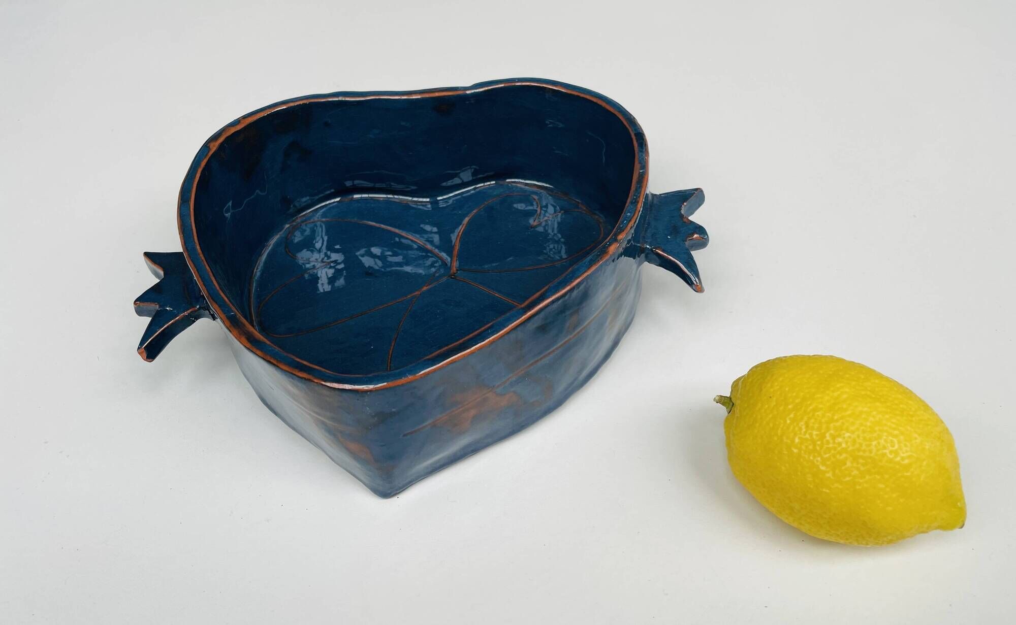 Small "Heart" dish or large blue glazed ceramic catchall.