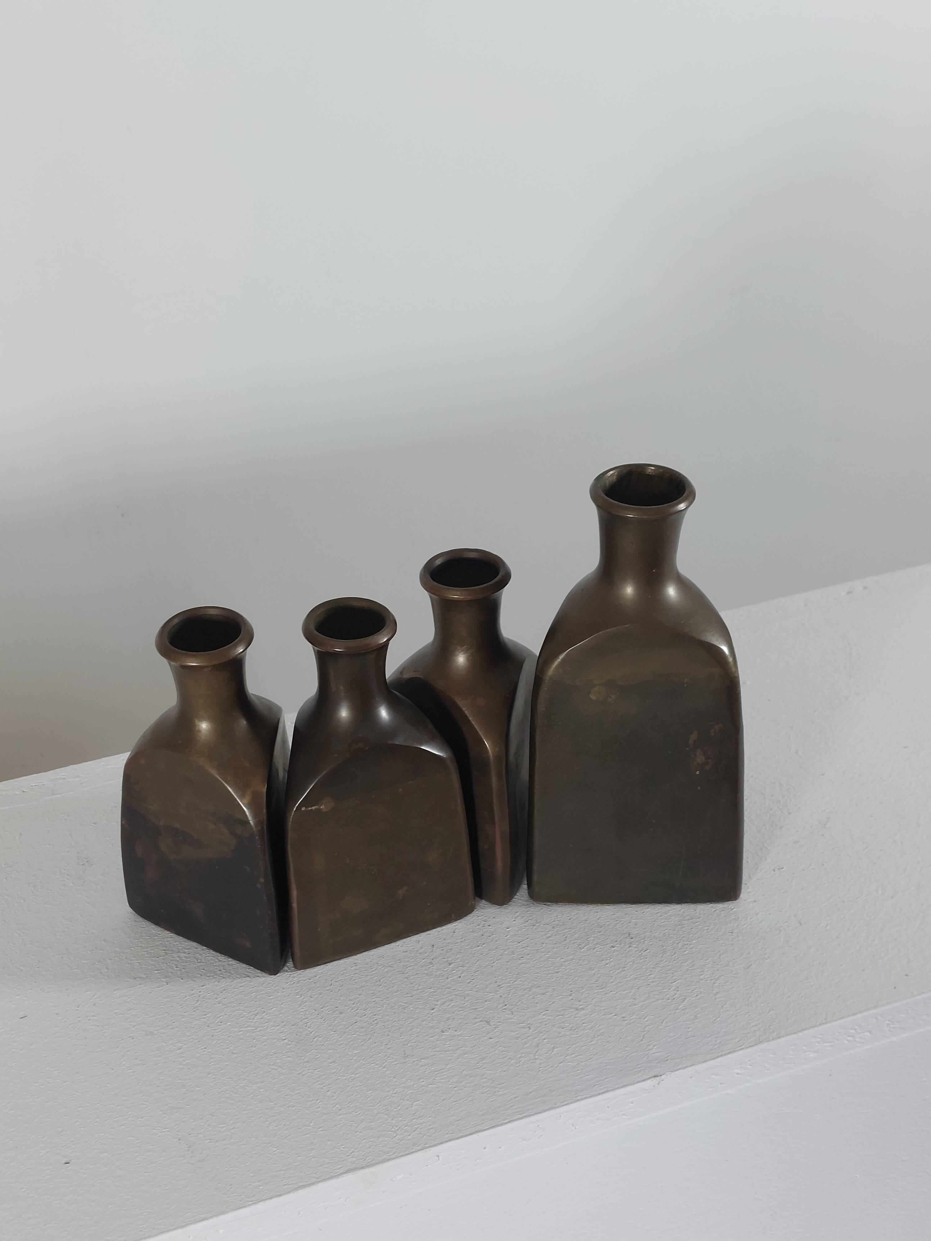 Vintage mid century Set of four triangular brass vases