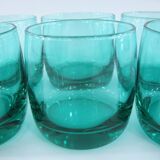 6 turquoise glass water glasses - Luminarc France - vintage 80s