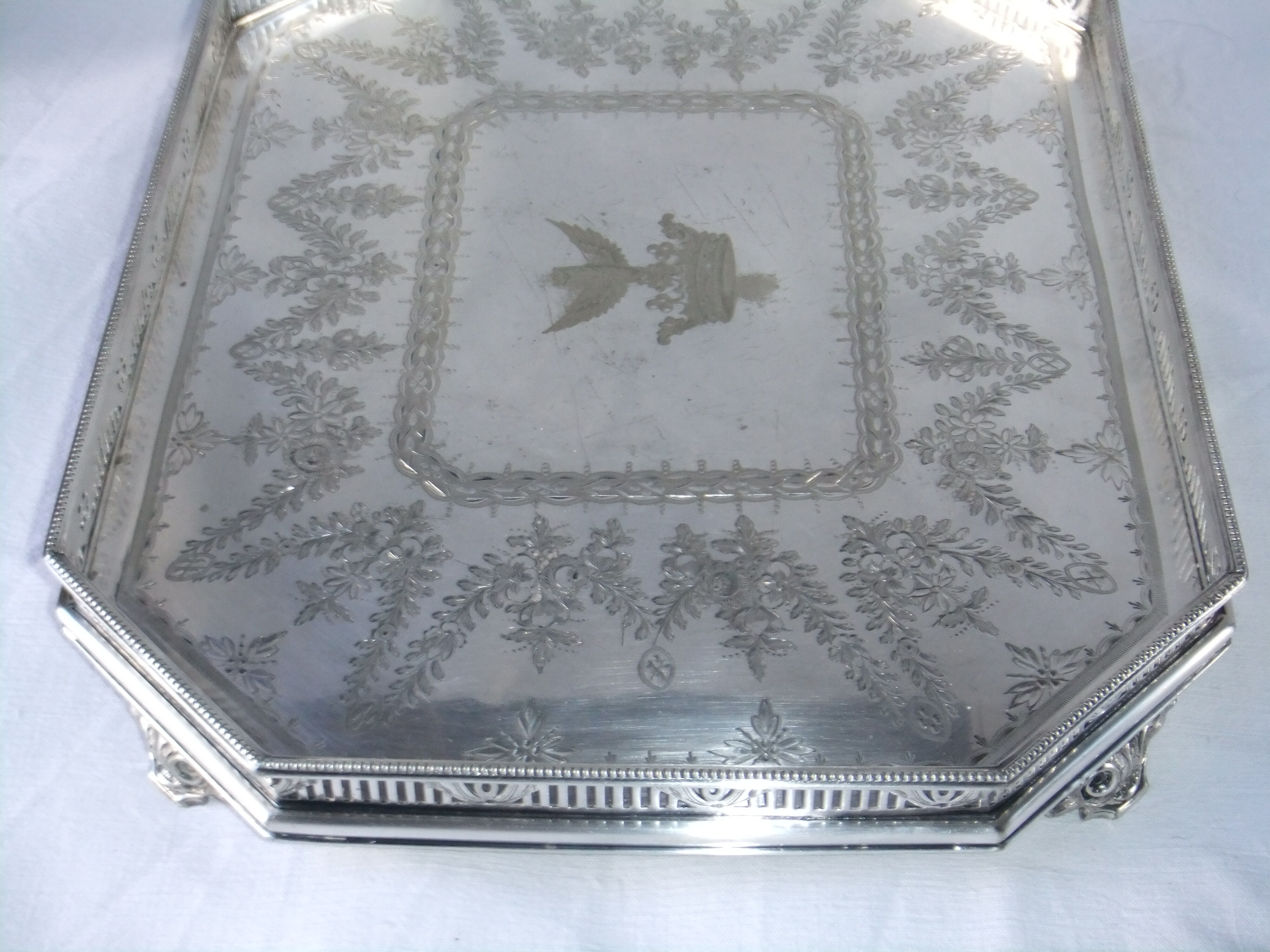 Serving tray punch goldsmith Martin Hall - Co silver metal eagle crown