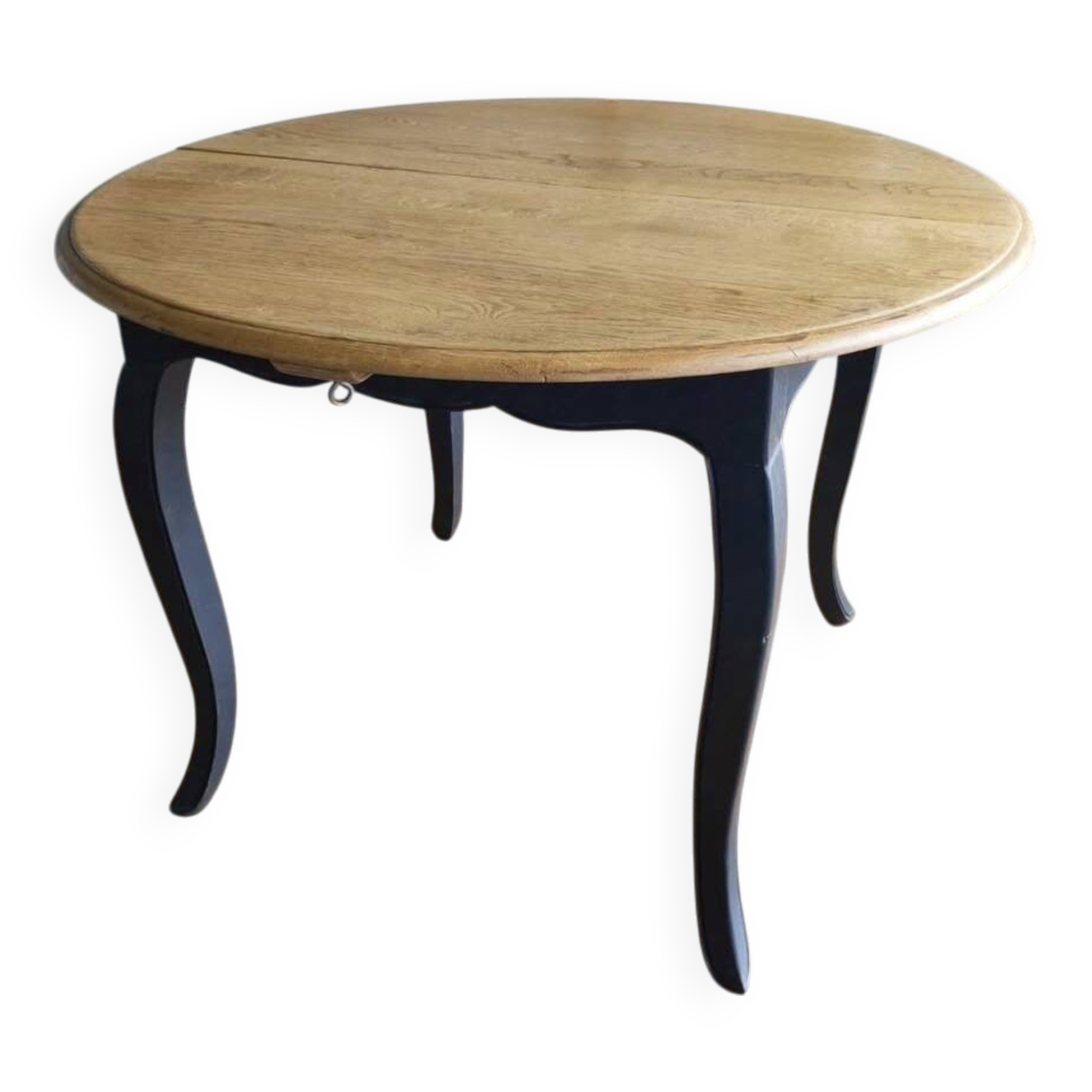 Antique extendable round table with Louis XV style extension