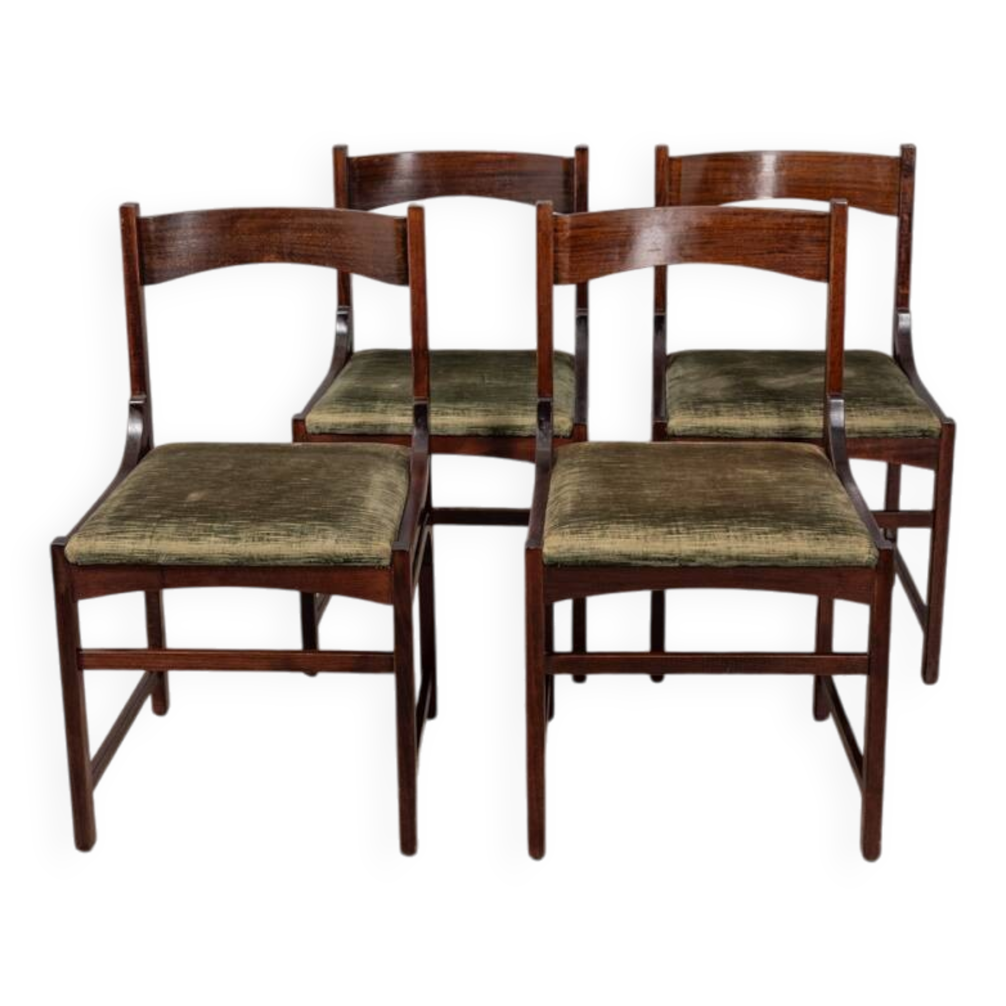 Lot de 4 chaises vintage années 60 en bois et velours vert design italien