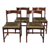 Lot de 4 chaises vintage années 60 en bois et velours vert design italien