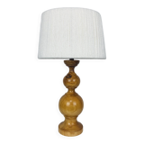 Turned wood lamp and vintage wool lampshade