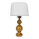 Turned wood lamp and vintage wool lampshade