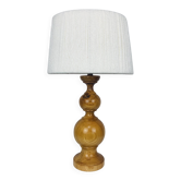 Turned wood lamp and vintage wool lampshade