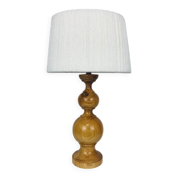Turned wood lamp and vintage wool lampshade