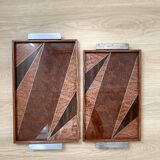 Duo of vintage wooden trays marked art deco