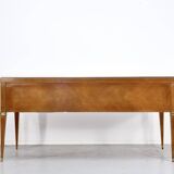 Midcentury Italian Desk In Walnut, Brass And Glass.