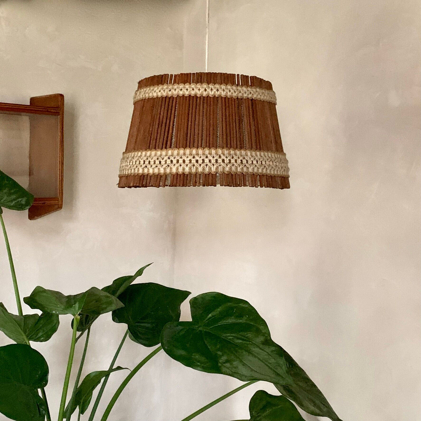 Vintage wool and rattan pendant lamp