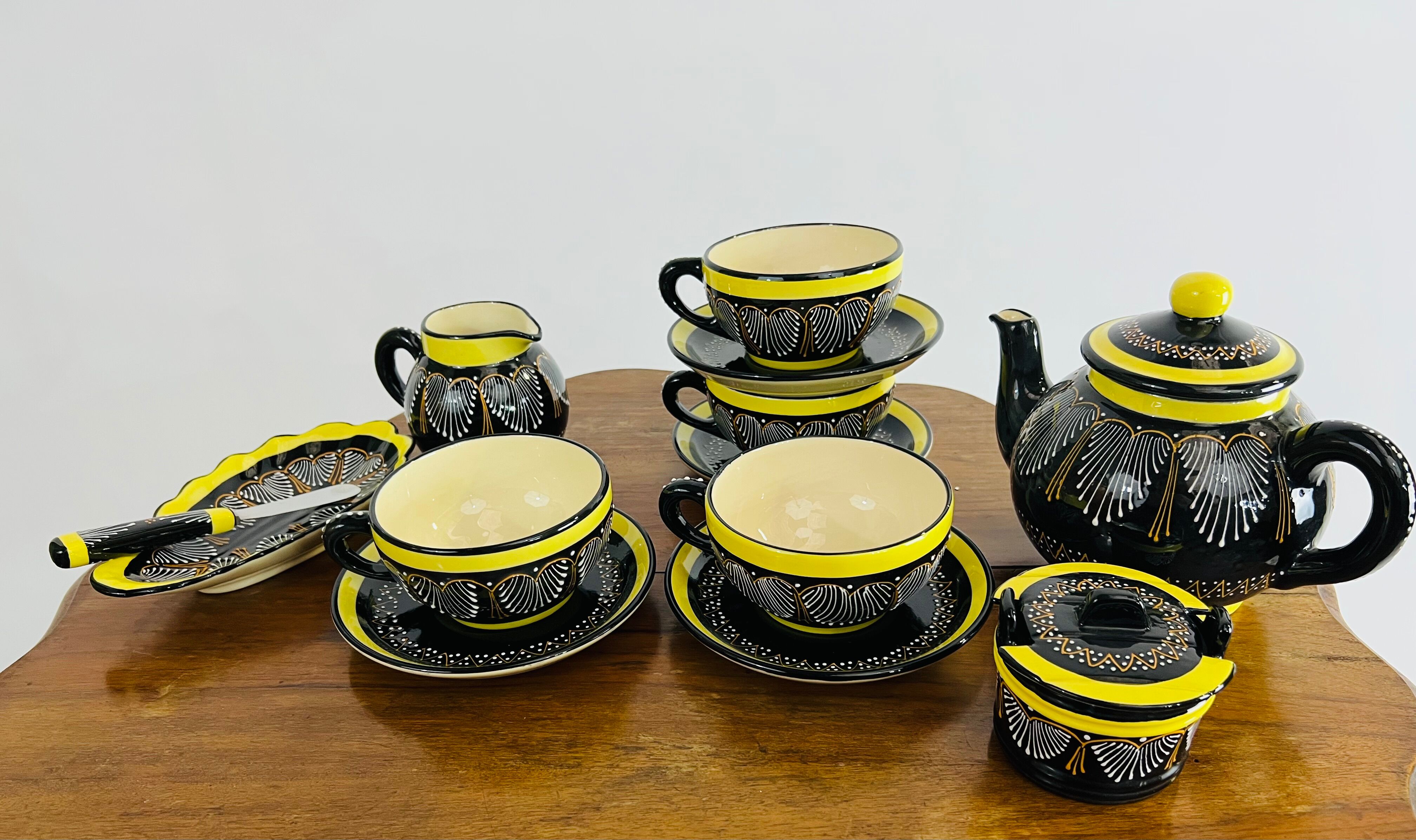 Black and yellow lunch set Henriot Quimper coffee and tea