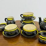 Ensemble déjeuner noir et jaune Henriot Quimper café et thé