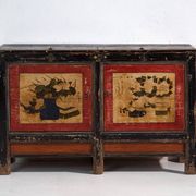Antique lacquered pine buffet with painted lotus motifs – China, circa 1920