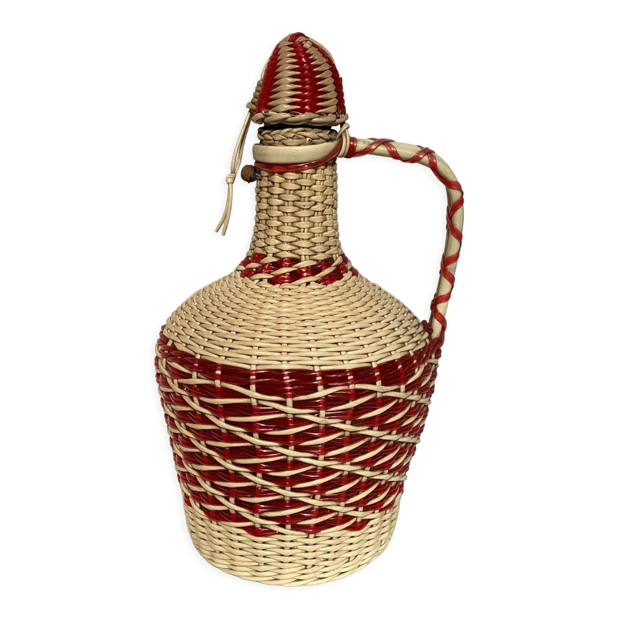 Dame jeanne bonbonne en plastique blanche et rouge dimension : hauteur -25 cm-
