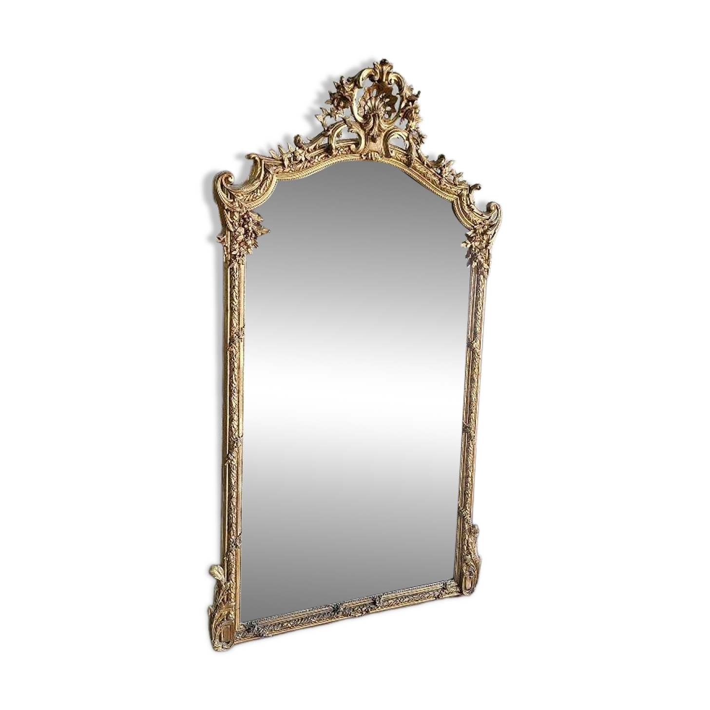 Large Louis XV gilded shell mirror from the 19th century