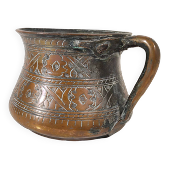 Persian Chiseled Copper Pot / 19th Persian Empire / Qajar