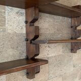 Wooden wall shelves with display case, 1950s