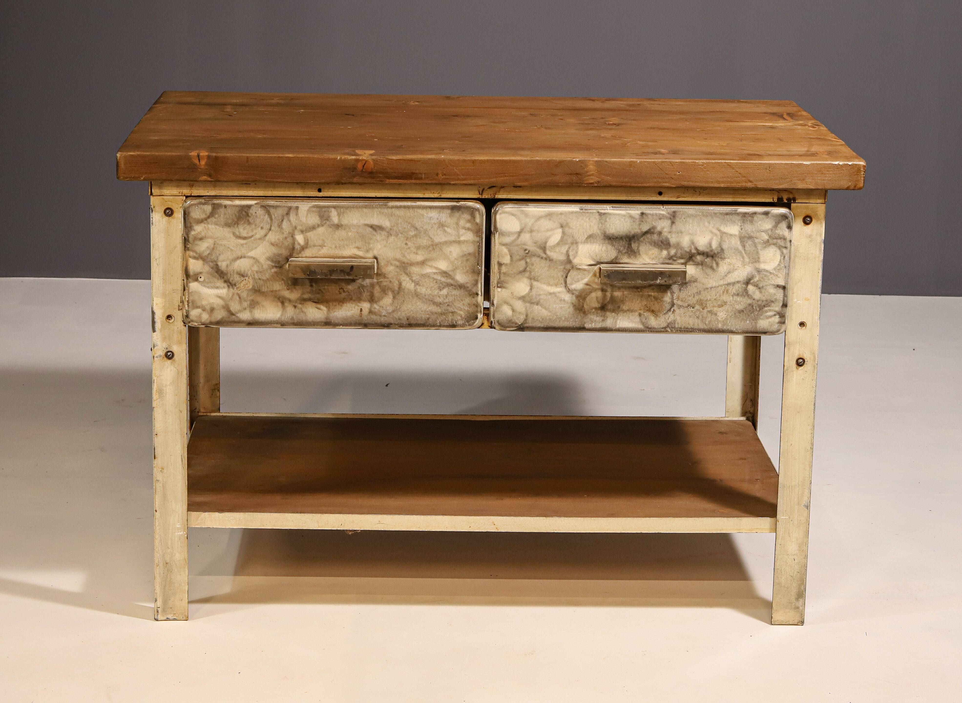 Industrial iron kitchen table from the 1950s, Czechoslovakia