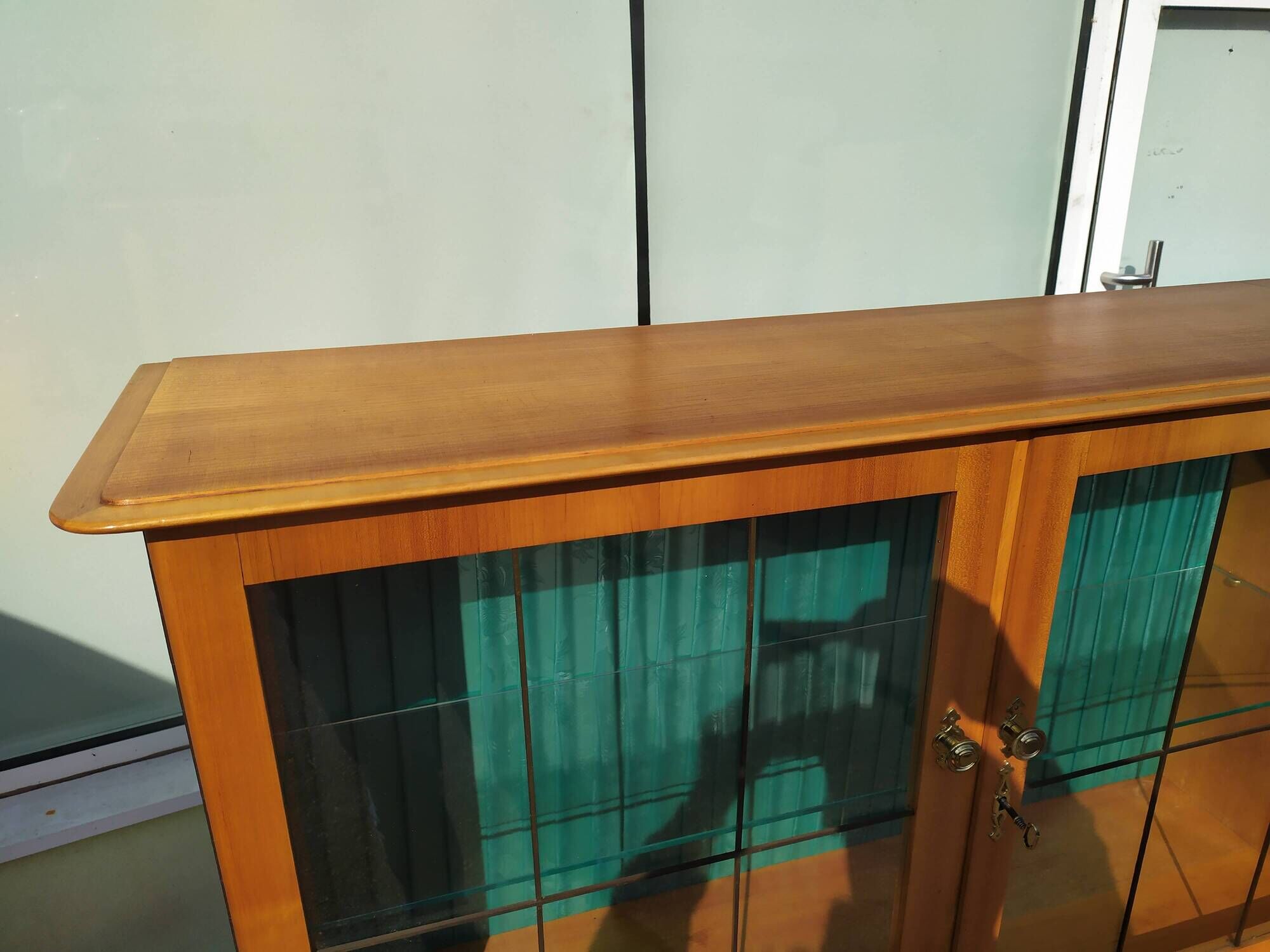 Small high sideboard - sideboard - wood - glass - vintage