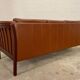 Vintage danish stouby dark cognac leather and rose stained beechwood frame 3 seater sofa