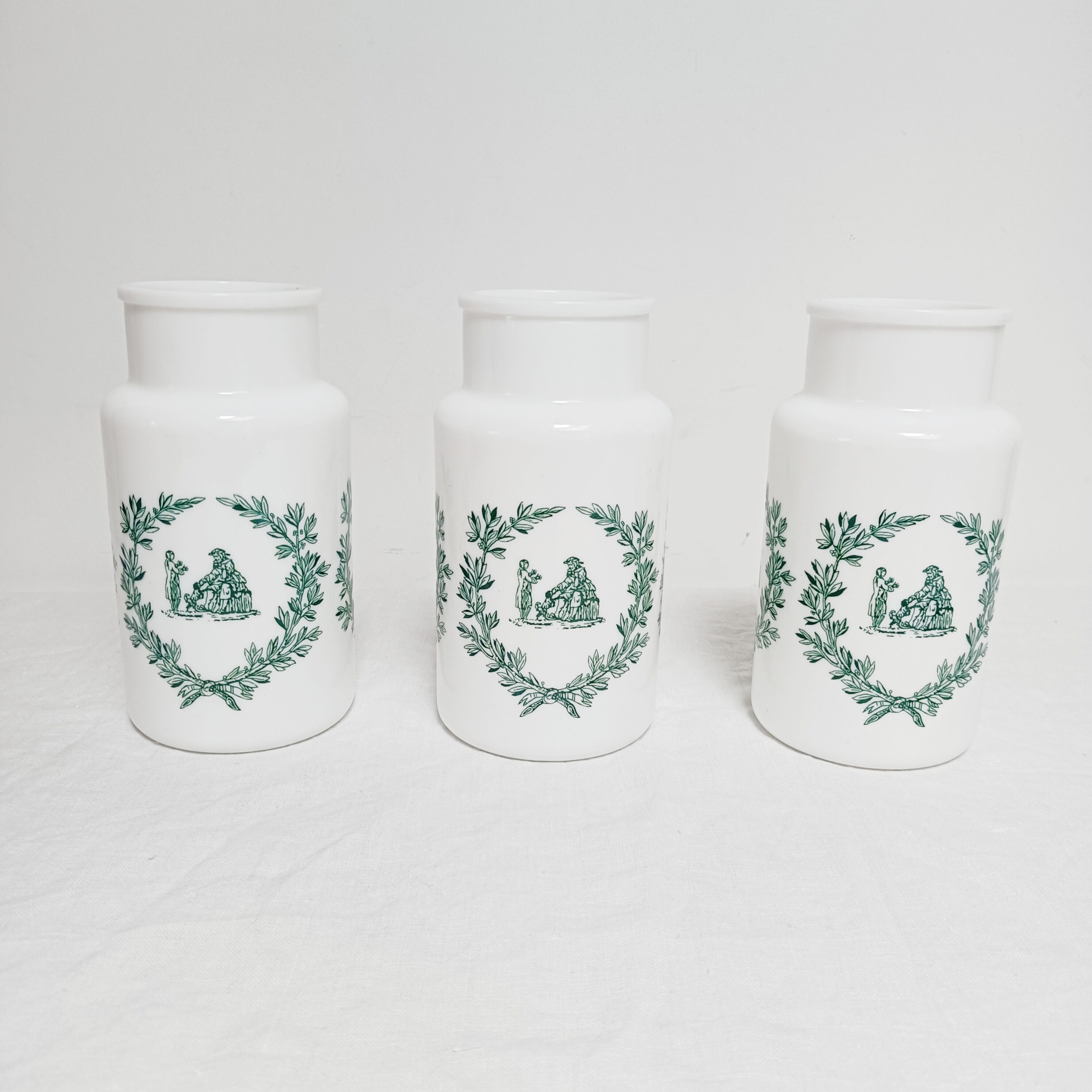 Set of 3 opaline apothecary pots