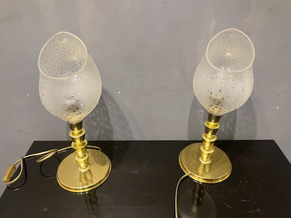 Murano Glass and Brass Table Lamps, 1980s, Set of 2