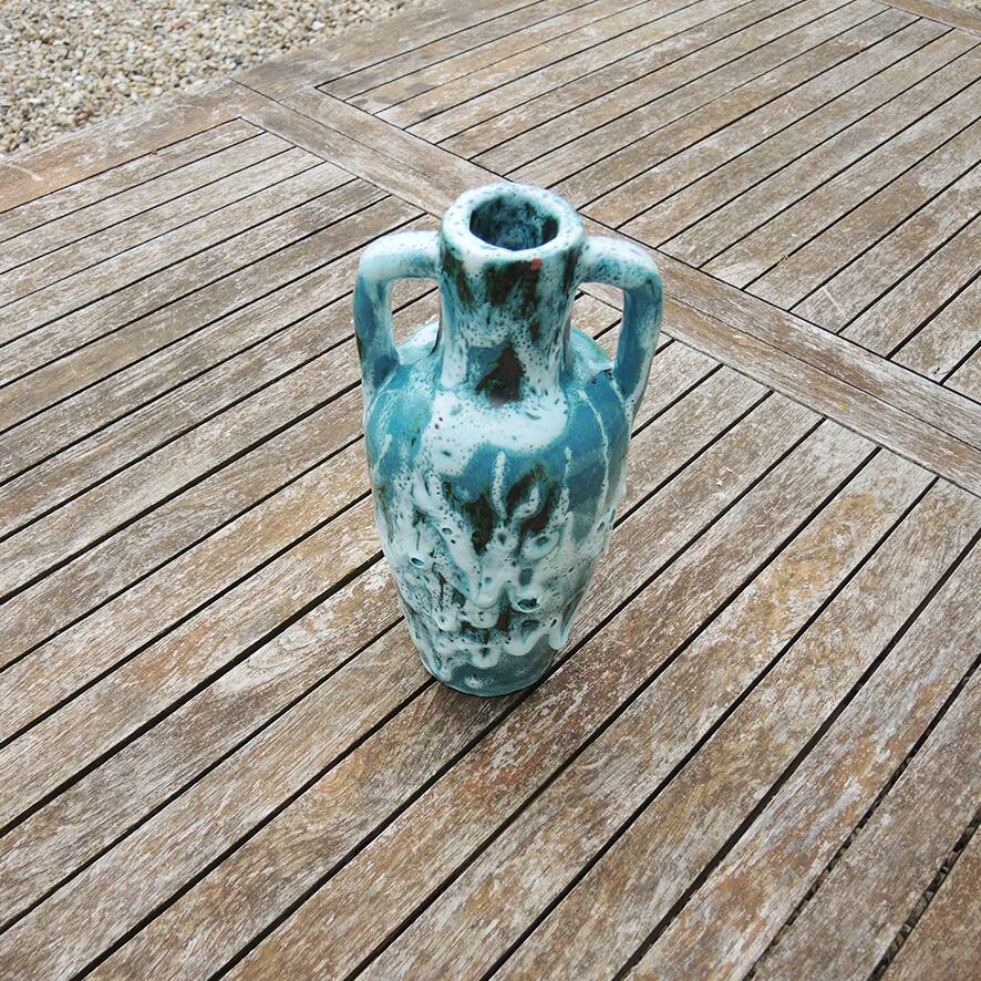 Antique turquoise terracotta amphora vase