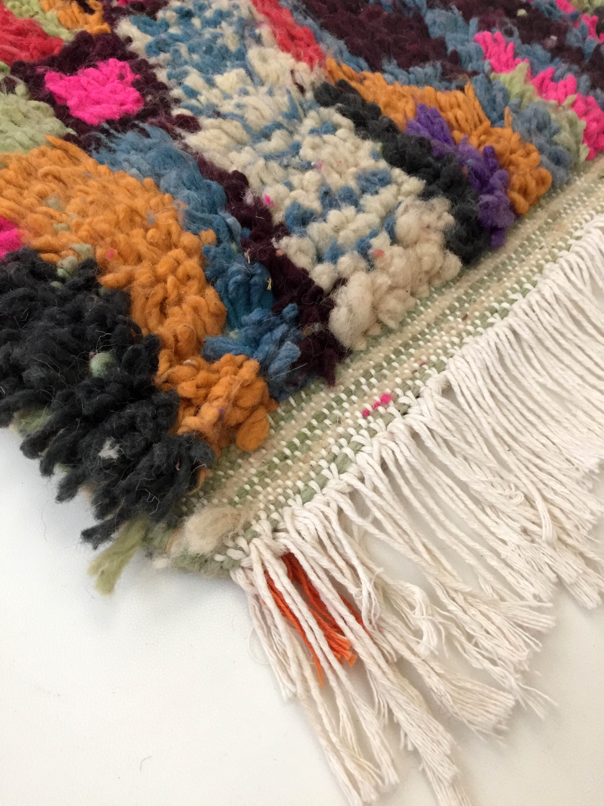 Moroccan Berber boujaad ecru carpet with colorful patterns 157x109cm