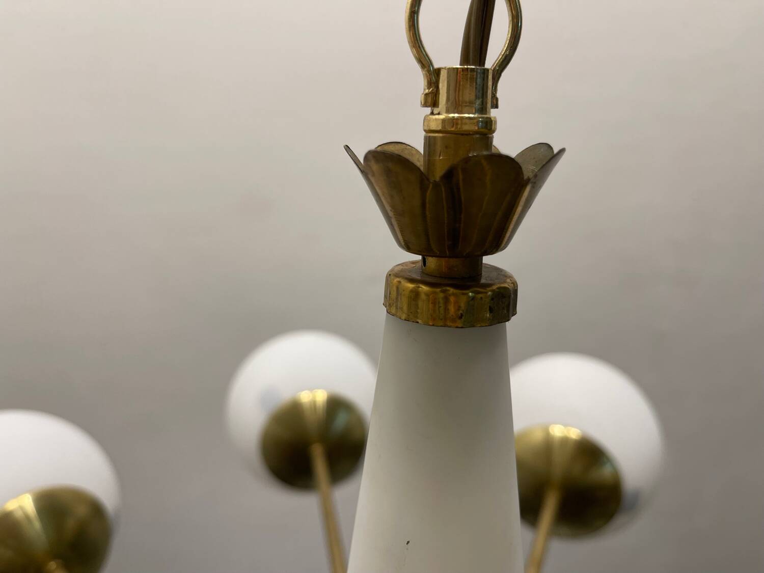 White Brass Opaline Glass Sputnik Chandelier 10 lights