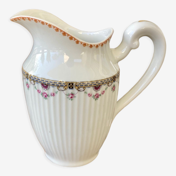 Pot à lait rond côtelée en porcelaine de Limoges Julien Balleroy & Cie frise géométrique et florale