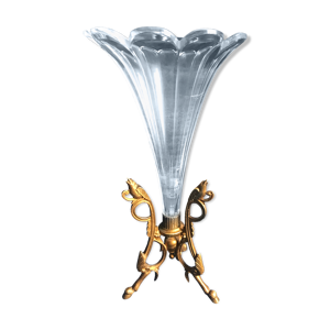 Vase cornet en cristal et bronze