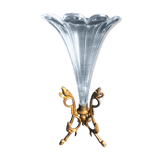 Vase cornet en cristal et bronze XIX eme