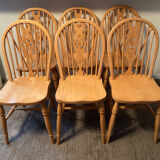 Set of 6 Dutch chairs in solid beech wood.