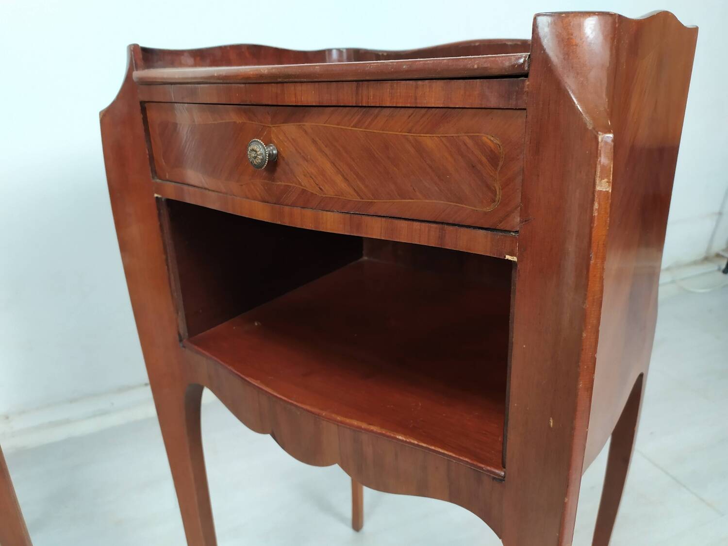 Pair of marquetry bedside tables