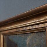 Oil on canvas 18th century scene of animals and shepherd gilded frame