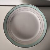 set of 9 green, white and gold Luneville plates
