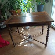 Antique solid walnut table with turned legs, france, late 19th century