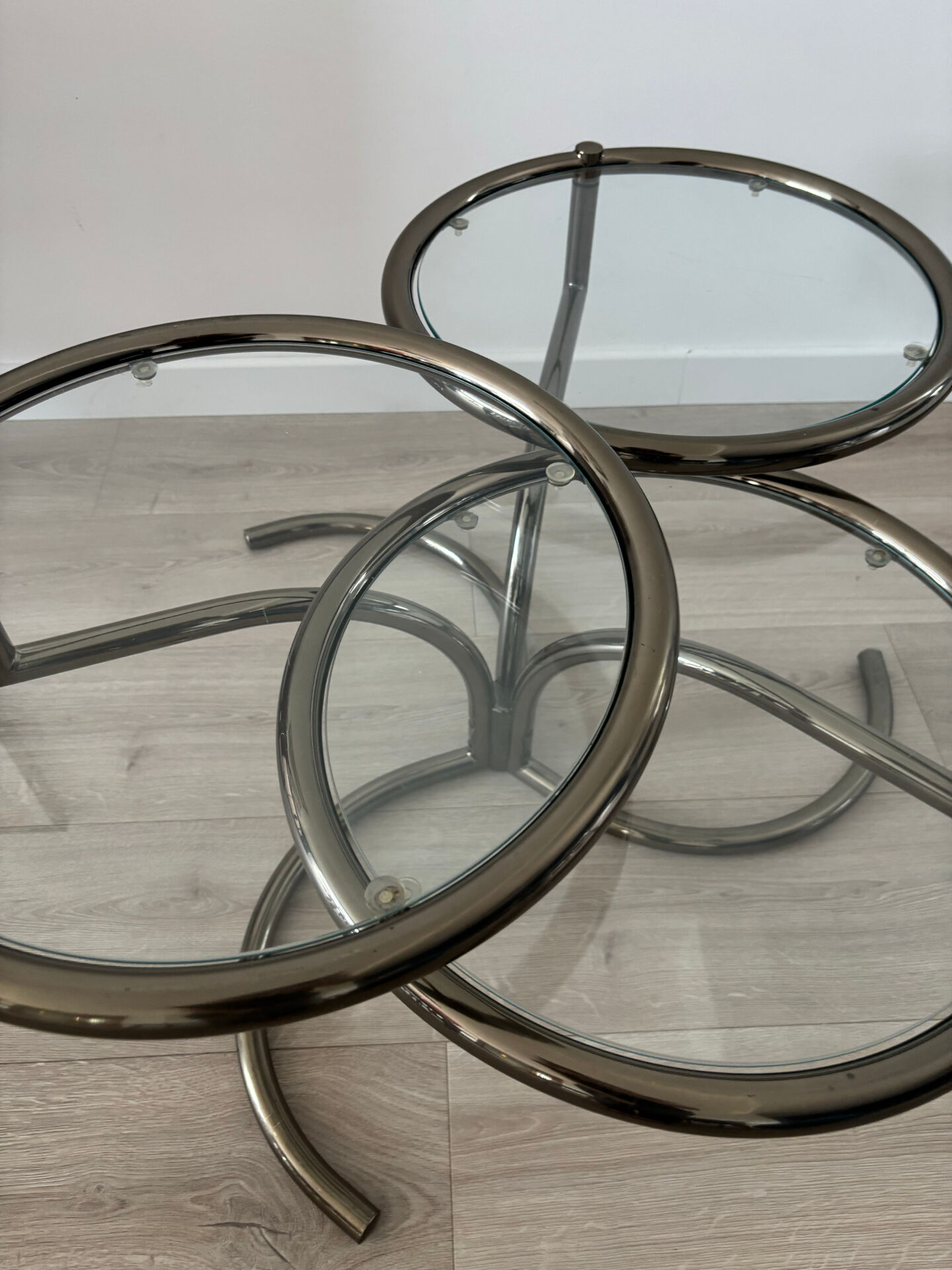 Table basse Morex attribuée à Milo Baughman années 70 3 plateaux